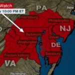 A tornado watch has been issued for parts of Delaware, District of Columbia, Maryland, New Jersey, New York, Pennsylvania and Virginia until 2 PM EDT